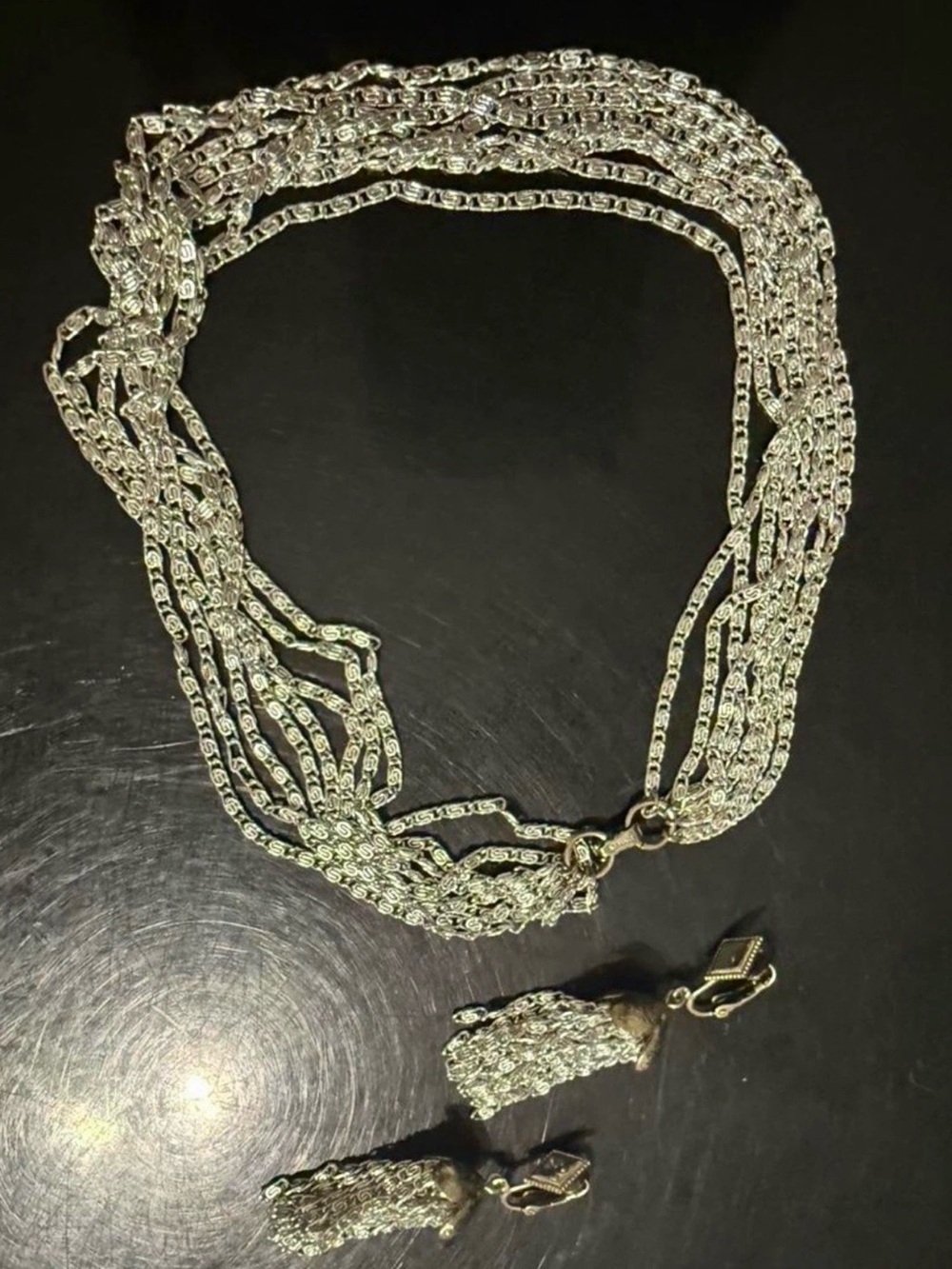 Sarah Coventry Silver Multi-Strand Necklace and Tassel Earrings Set